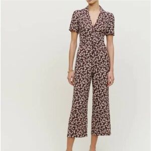 Reformation Bev Floral Print Jumpsuit Maple Size 0 NWT